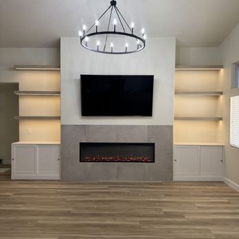 JR Improvements and Maintenance - Beautiful linear electric fire place with some floating shelves - Lighting Fixtures & Equipment Near Me JR Improvements and Maintenance - Beautiful linear electric fire place with some floating shelves - Lighting Fixtures & Equipment Near Me