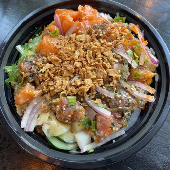 Poke Plus - Spicy salmon x hawaiian classic tuna & salmon poke bowl - Poke Near Me - Seattle, Washington Poke Plus - Spicy salmon x hawaiian classic tuna & salmon poke bowl - Poke Near Me - Seattle, Washington