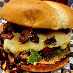PJ'S Corner Grill - The Mushroom Bacon Burger