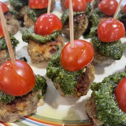 That Guy Sal - Mini Lamb Meatballs With Pistachio Pesto, Cherry Tomato & Pistachio Oil Drizzle