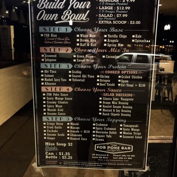 FOB Poke Bar -  Capitol Hill - Menu (February 2019) - Poke Near Me - Seattle, Washington