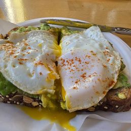 Avocado toast with 2 eggs