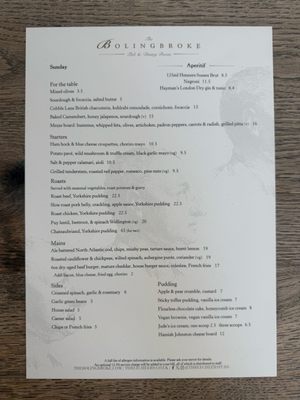 Menu photo 1 The Bolingbroke London, XGL Menu photo 1 The Bolingbroke London, XGL