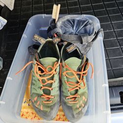 Climbing shoes and chalk bag