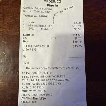 Blanco Cafe - My invoice along with the mysterious SVC fee where others a month ago didn't reflect? - Mexican Near Me - San Antonio, Texas