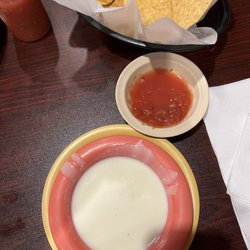 Casa Jalisco Mexican Restaurant - Cheese dip and salsa with chips.