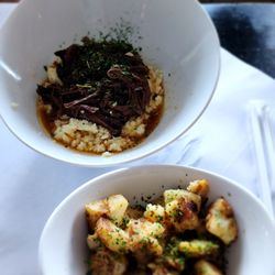 The Southern Spread - Grit and beef with a side of potatoes. Not sure on the menu name