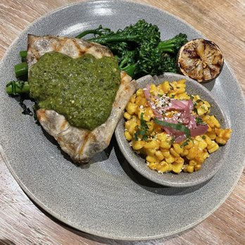 Pacific Catch - Kanpachi Yellowtail Fresh Catch with Broccolini and Mexican "Elote" Corn - Seafood Near Me - San Diego, California
