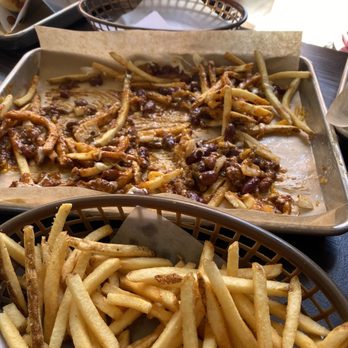 Bangers & Brews - Westside - Chili cheese fries (half gone) - German Near Me - Bend, Oregon