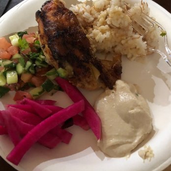 Jerusalem Chicken - 3. Lemon and Garlic J-Chicken Plate 16 oz. Pickled Turnip Hummus Salata. - Mediterranean Near Me - Los Angeles, California Jerusalem Chicken - 3. Lemon and Garlic J-Chicken Plate 16 oz. Pickled Turnip Hummus Salata. - Mediterranean Near Me - Los Angeles, California