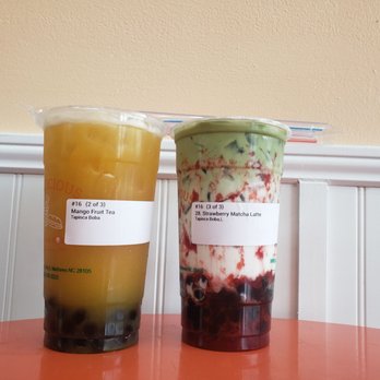 Tealicious Banhmi & Boba - Mango Fruit Tea & Strawberry Matcha Latte with boba. So good!! :) - Bubble Tea Near Me - Matthews, North Carolina Tealicious Banhmi & Boba - Mango Fruit Tea & Strawberry Matcha Latte with boba. So good!! :) - Bubble Tea Near Me - Matthews, North Carolina