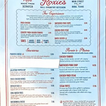 Roxie’s - Menu front - Southern Near Me - Buda, Texas