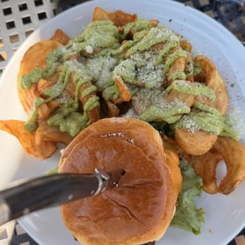 Barrel & Vine - Chicken sandwich with chimichurri aioli fries - Bars Near Me - Plainfield, Illinois Barrel & Vine - Chicken sandwich with chimichurri aioli fries - Bars Near Me - Plainfield, Illinois