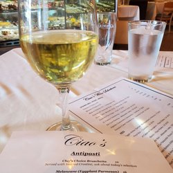 Ciao’s Catering and Cakes - Nice wine selection with generous pour - Franciscan Chard for $9.50 a glasd