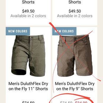 Duluth Trading Co - $34.99 - $74.50.  Not one option in any color or size is $34.99. - Men's Clothing Near Me - Belleville, Wisconsin