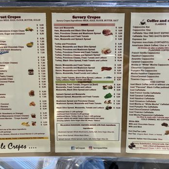Le Crepes - I know the menu isn't as clear as I'd like it to be. It I think the prices are fair. - Creperies Near Me - Jacksonville, Florida Le Crepes - I know the menu isn't as clear as I'd like it to be. It I think the prices are fair. - Creperies Near Me - Jacksonville, Florida