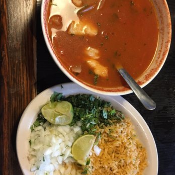 Los Vaqueros Mexican Restaurant - Fish & shrimp soup! &Rice, cilantro & raw onions - Mexican Near Me - Mustang, Oklahoma