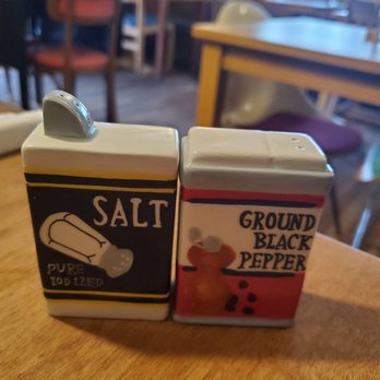 Hangar Cafe - Unique salt and pepper shakers at each table. - Breakfast & Brunch Near Me - Seattle, Washington Hangar Cafe - Unique salt and pepper shakers at each table. - Breakfast & Brunch Near Me - Seattle, Washington