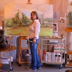 Kelly Sullivan Fine Art & Fingersmears - Working on Bucks Pasture in the studio/gallery