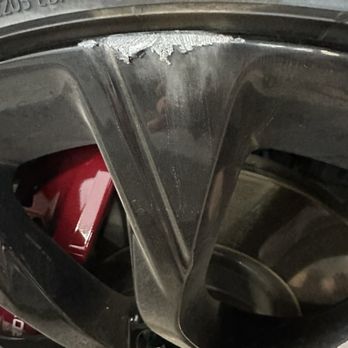 Colors Mobile Wheel Repair - Wheel before the repair from hopping a curb - Wheel & Rim Repair Near Me