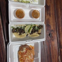Birria ques adilla, asada tacos and relleno. Togo with a beer at Revision. Birria ques adilla, asada tacos and relleno. Togo with a beer at Revision.