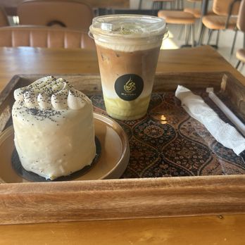 Mar7aba Cafe & Sweets - Pistachio Latte and Lemon Poppy dessert. - Coffee & Tea Near Me - Anaheim, California Mar7aba Cafe & Sweets - Pistachio Latte and Lemon Poppy dessert. - Coffee & Tea Near Me - Anaheim, California