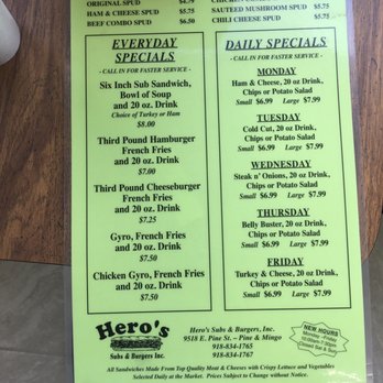 Heros Subs & Burgers - Menu - Burgers Near Me - Tulsa, Oklahoma Heros Subs & Burgers - Menu - Burgers Near Me - Tulsa, Oklahoma