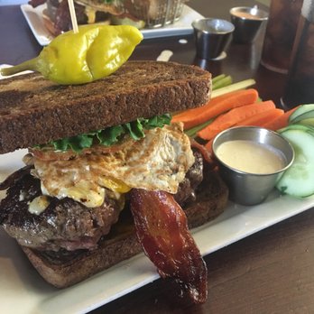 Hops Burger Bar - A 12oz (2 6oz patties) North Carolinian on marble rye. So good! - Burgers Near Me - Greensboro, North Carolina Hops Burger Bar - A 12oz (2 6oz patties) North Carolinian on marble rye. So good! - Burgers Near Me - Greensboro, North Carolina