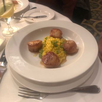 Old Original Bookbinders - Broiled Stuffed Salmon Pan Seared Scallops Asparagus Mac n Cheese - Seafood Near Me - Richmond, Virginia Old Original Bookbinders - Broiled Stuffed Salmon Pan Seared Scallops Asparagus Mac n Cheese - Seafood Near Me - Richmond, Virginia