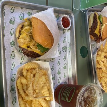 Shake Shack - Spectrum - ShackBurger 2 patties. W crispy onions. Cheese Fries. Organic Iced Tea. - Burgers Near Me - Irvine, California Shake Shack - Spectrum - ShackBurger 2 patties. W crispy onions. Cheese Fries. Organic Iced Tea. - Burgers Near Me - Irvine, California
