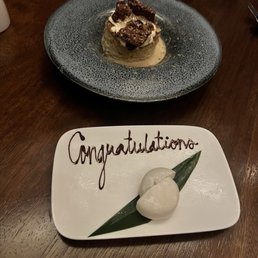 Mochi (on the house) and dulce de leche desert Mochi (on the house) and dulce de leche desert