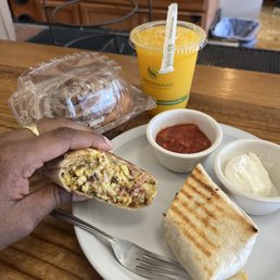 Bacon Jack Burrito, Large Cinnamon Roll, Small Orange Juice Bacon Jack Burrito, Large Cinnamon Roll, Small Orange Juice