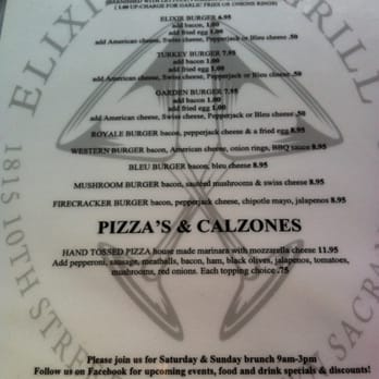 Elixir Bar & Grill - Burger Menu - Burgers Near Me - Sacramento, California