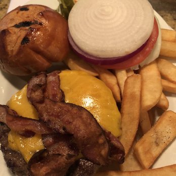 Pace's Steakhouse - Amazing bacon cheese burger with all the sides served to you on a silver platter. - Steakhouses Near Me - Hauppauge, New York