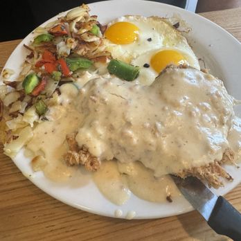 Jongewaard's Bake n Broil - Chicken Fried Chicken with Sunny Side Up Eggs & Potatoes - American Near Me - Long Beach, California