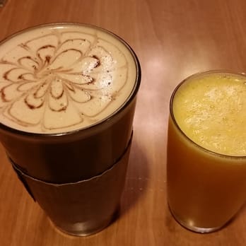 Megg's Cafe - Double latte with hazelnut flavor and small hand squeezed orange juice - Bakeries Near Me - Temple, Texas