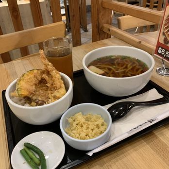 Matsui - Complimentary Iced Tea | M-7 Ten Don Combination Special with Hot Tanuki Udon (天丼セット) $15.25, yummy.  Tendon 7.1/10, Udon 9.0/10 - Japanese Near Me - Torrance, California