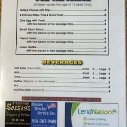 Crossroads Diner - Menu as of 4/18/25