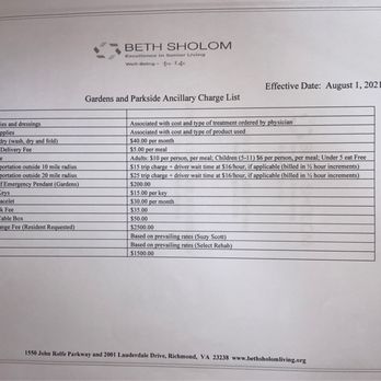 Beth Sholom - May 2022 - Ancillary Charge List - Skilled Nursing Near Me - Richmond, Virginia Beth Sholom - May 2022 - Ancillary Charge List - Skilled Nursing Near Me - Richmond, Virginia