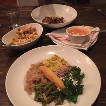 Dovetail - Vegetable plate, Mac-n-Cheese, Grits, Quail Risotto (hiding in the back) - Southern Near Me - Macon, Georgia