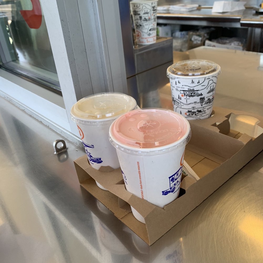 Dick's Drive-In - Vanilla shake, strawberry shake, and rootbeer. - Burgers Near Me - Edmonds, Washington Dick's Drive-In - Vanilla shake, strawberry shake, and rootbeer. - Burgers Near Me - Edmonds, Washington