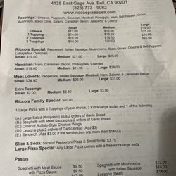 Ricco's Pizza - New Menu!
