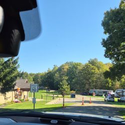 West Branch State Park Campground - Halloween decorations and clean bathroom/shower building