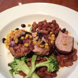 The Maine Course - This is the pork entrée. It comes with pork, corn & black bean salsa, beans, broccoli, and a corn cake. Excellent meal! Bravo!