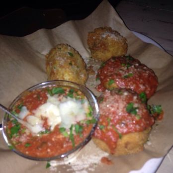 Fiamma Centro - Arancini appetizer. 4 different varieties of fried rice ball and one potato. Accompanied sauce was fantastic! - Pizza Near Me - Rochester, New York Fiamma Centro - Arancini appetizer. 4 different varieties of fried rice ball and one potato. Accompanied sauce was fantastic! - Pizza Near Me - Rochester, New York