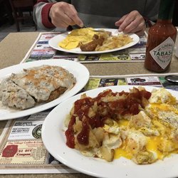 Mason Dixon Family Restaurant - Country fried steak, eggs and potatoes!  Excellent but a big steak couldn't quite eat it all!!