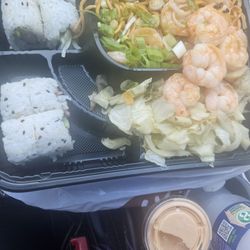 Shrimp Bento Box... substituted spring rolls and chicken dumplings for sushi