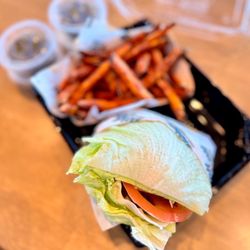 Habit Burger & Grill - Double Char with Cheese - wrapped with lettuce & sweet potato fries