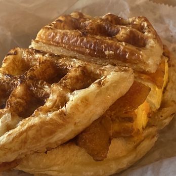 Catalina Cafe - Croffle (Croissant Waffle) Sandwich with egg and bacon - Cafes Near Me - Tallahassee, Florida Catalina Cafe - Croffle (Croissant Waffle) Sandwich with egg and bacon - Cafes Near Me - Tallahassee, Florida