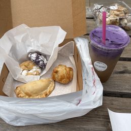 Ube Bae Cold Brew, Chicken Empanadas, Chicken Adobo Bombs, crinkles